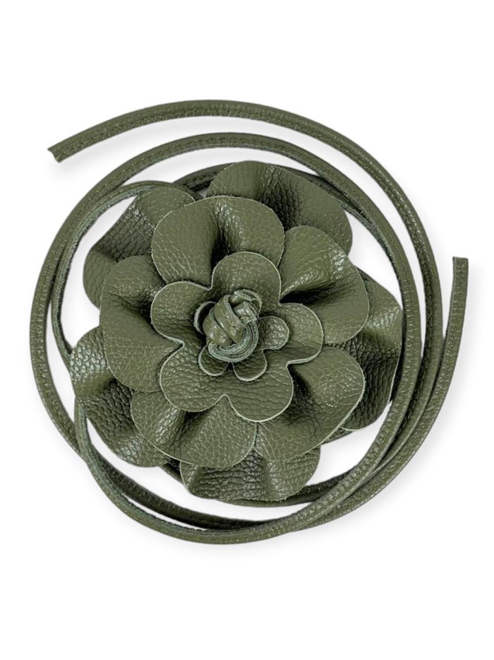 Handmade leather flower belt verde-olivo