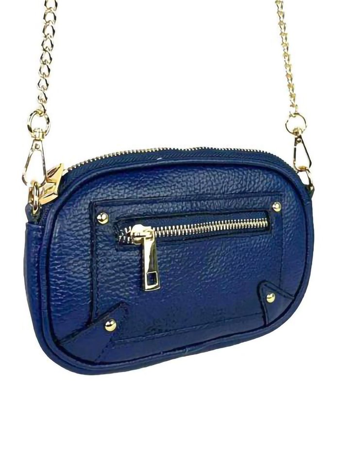 Leather crossbody bag with chain azul-marino