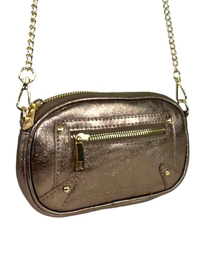 Leather crossbody bag with chain bronce