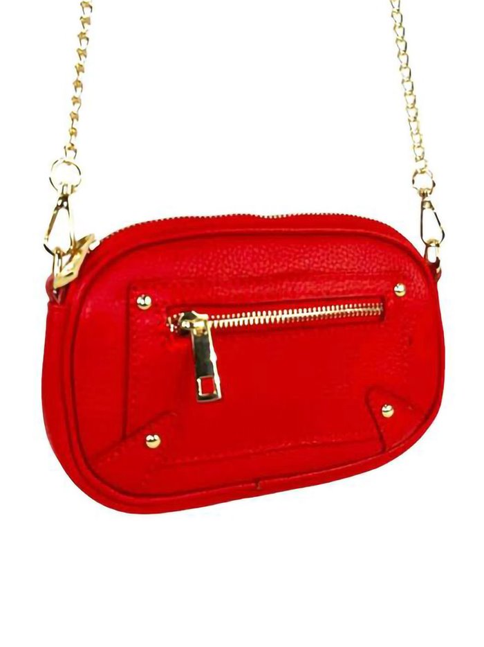 Leather crossbody bag with chain rojo