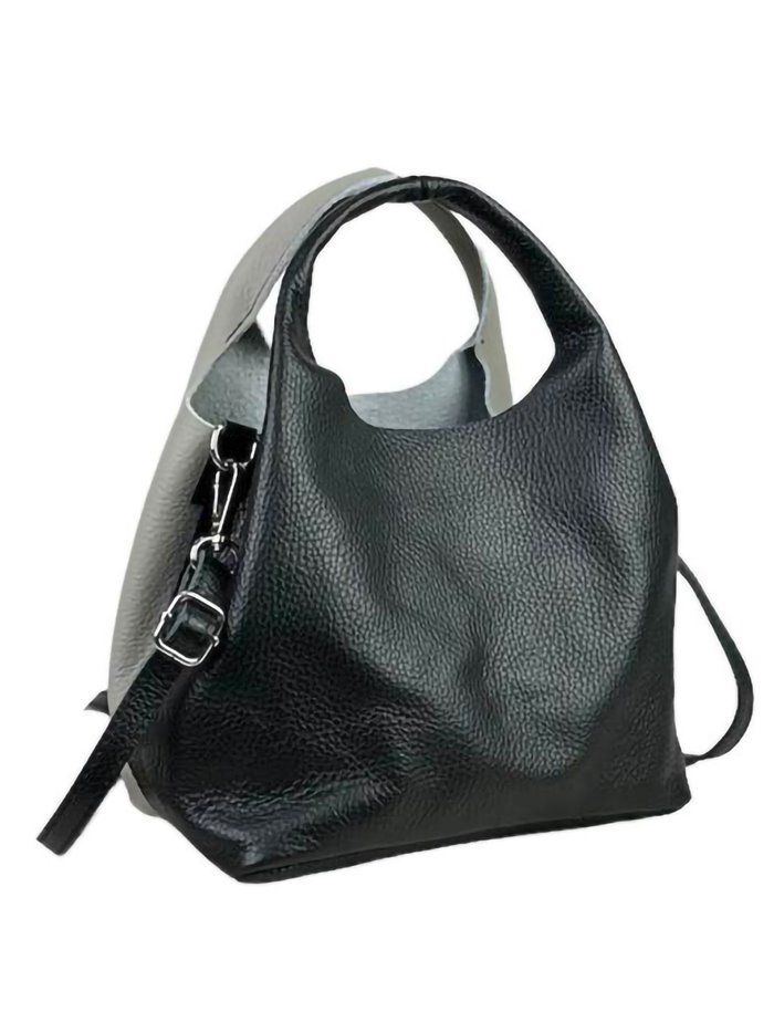 2 pieces leather bucket bag negro-gris