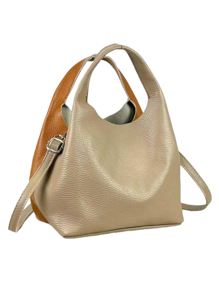 2 pieces leather bucket bag taupe