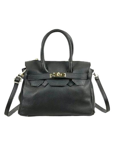 Leather citybag with metallic detail negro