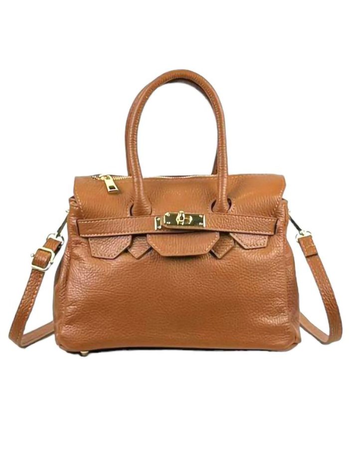 Leather citybag with metallic detail marron