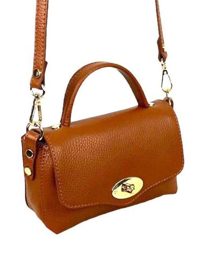 Leather mini crossbody bag with flap marron