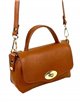 Leather mini crossbody bag with flap marron