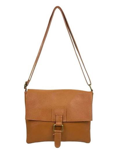 Leather crossbody bag with flap marron