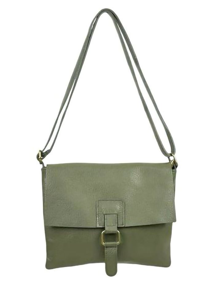 Leather crossbody bag with flap verde-olivo