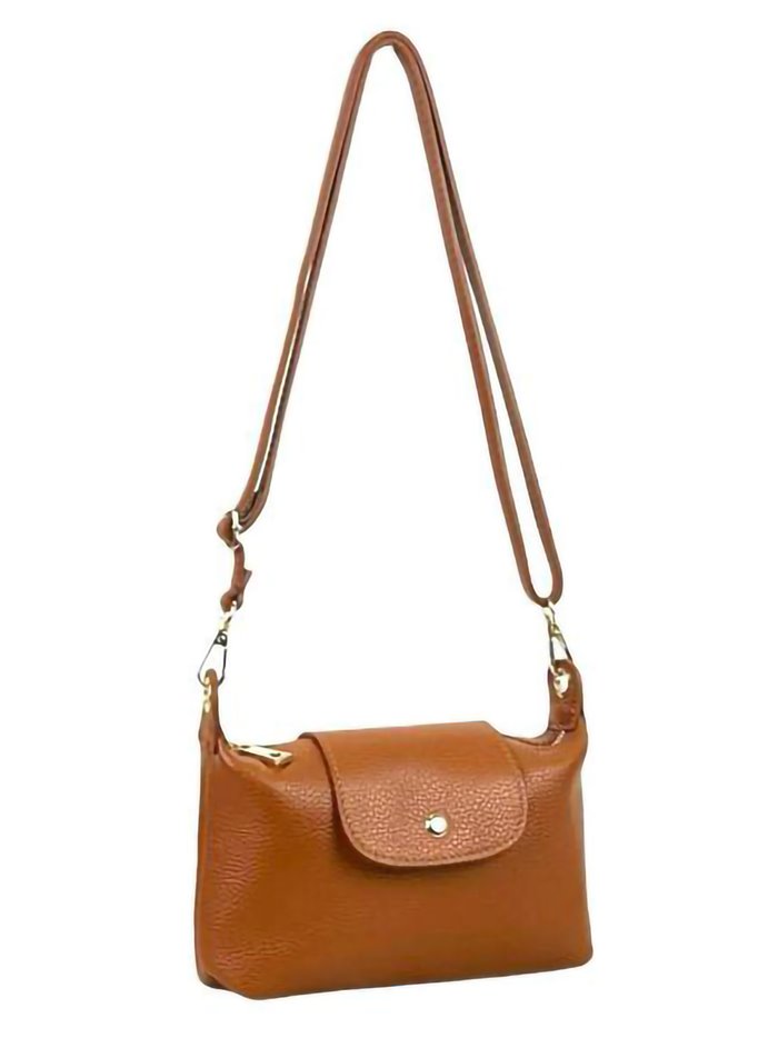 Leather crossbody bag with flap marron