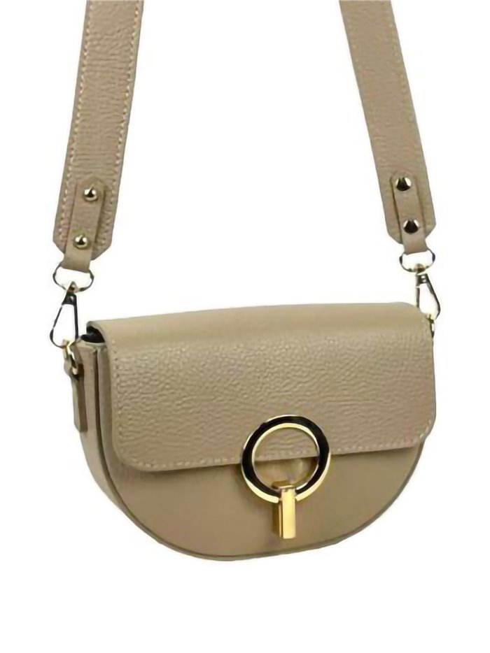 Leather crossbody bag with metallic detail kaki