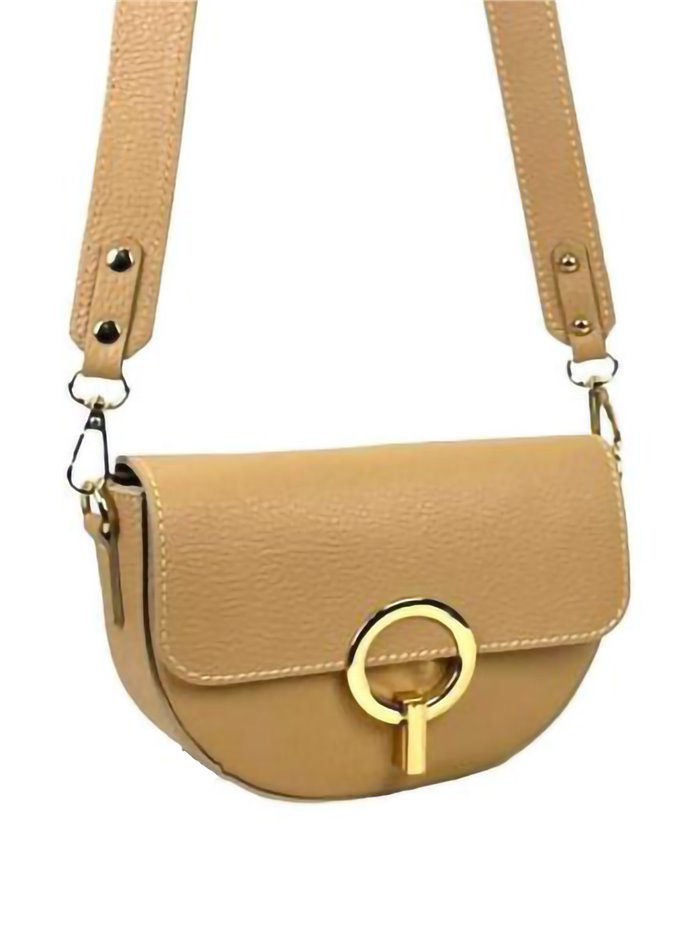 Leather crossbody bag with metallic detail taupe