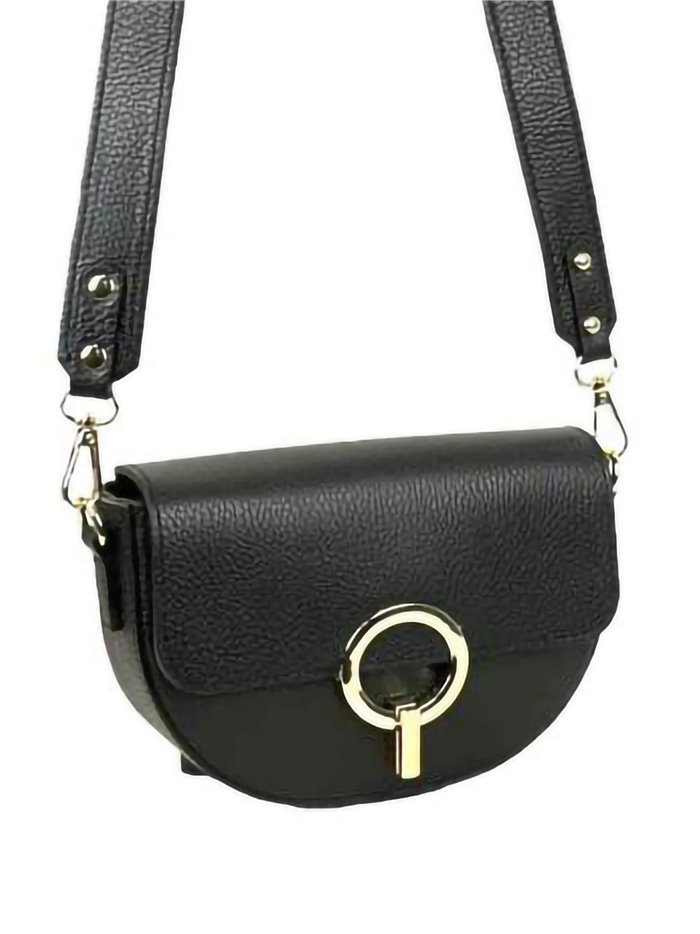 Leather crossbody bag with metallic detail negro