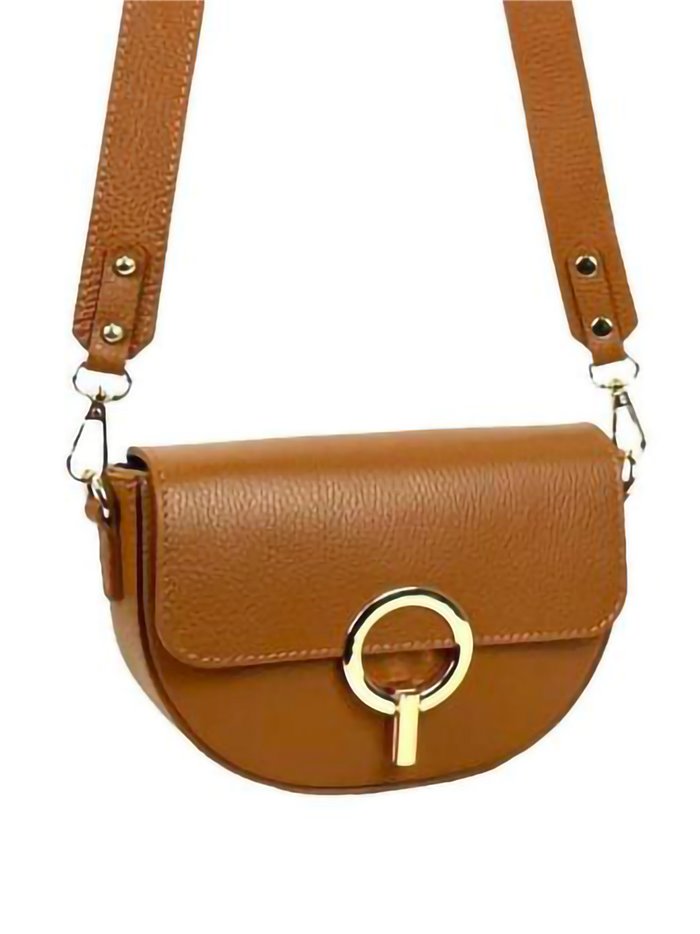 Leather crossbody bag with metallic detail marron