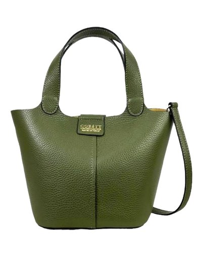 2 pieces leather Tote bag + crossbody bag verde-olivo