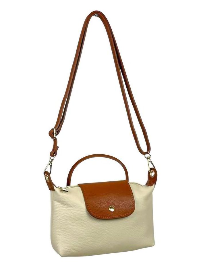 Leather crossbody bag with flap beige