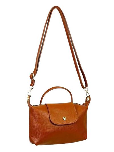 Leather crossbody bag with flap marron