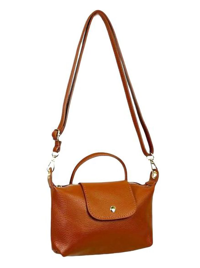 Leather crossbody bag with flap marron