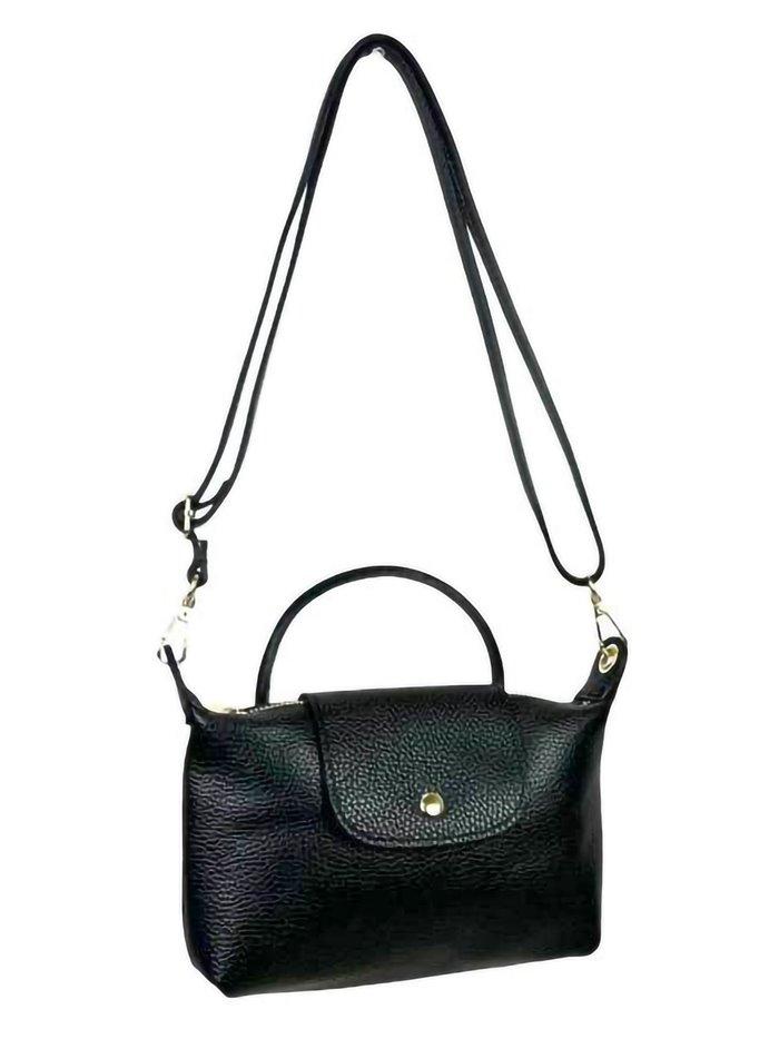 Leather crossbody bag with flap negro