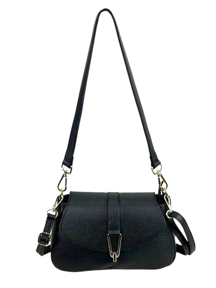 Leather mini citybag with flap negro