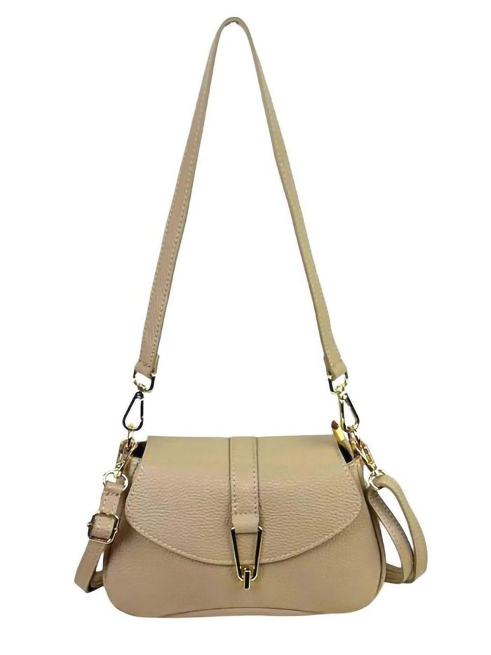 Leather mini citybag with flap taupe