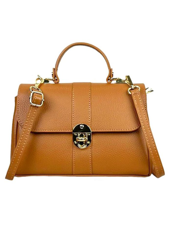 Leather contrast citybag with flap camel