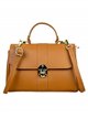 Leather contrast citybag with flap camel