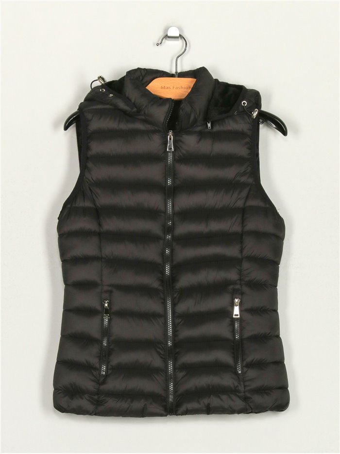 Quilted waistcoat with hood black (S-XL)