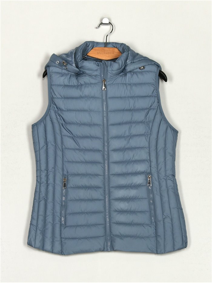 Quilted waistcoat with hood blue (42-50)