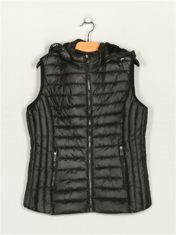 Quilted waistcoat with hood black (42-50)