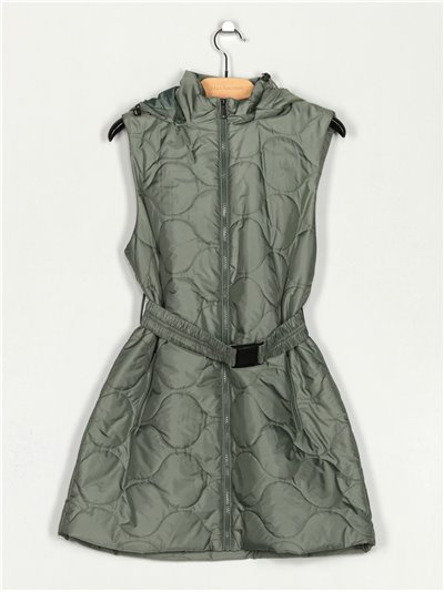 Quilted long waistcoat with hood pea-green (S-XL)