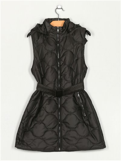 Quilted long waistcoat with hood black (S-XL)