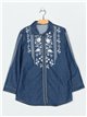 Camisa denim flores bordadas azul (S-M-L)