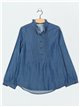 Pleated denim blouse azul (S-XXL)