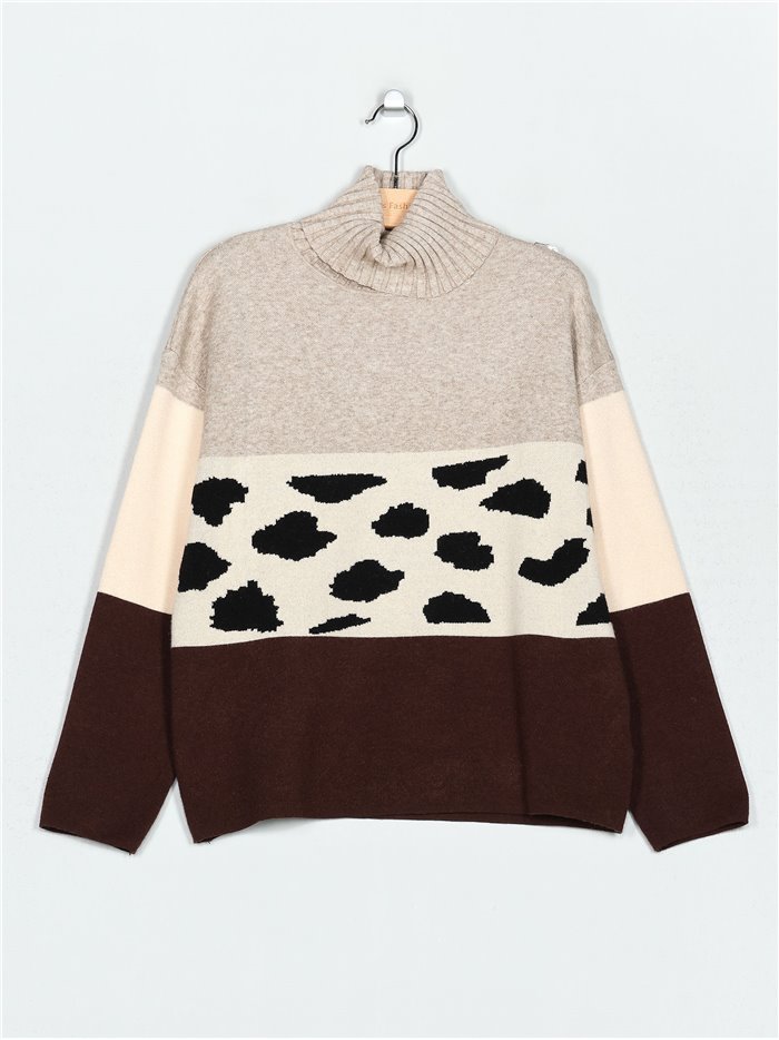 Roll neck animal print sweater (M/L-L/XL)