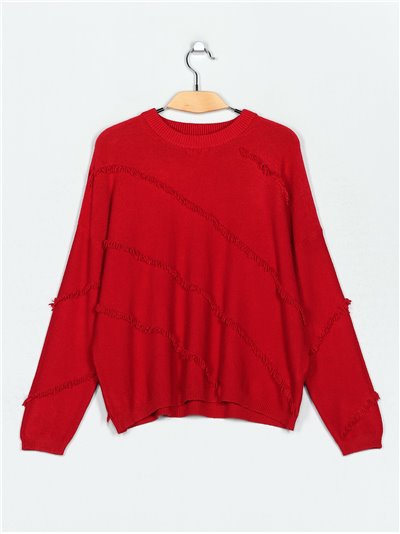 Frayed edge knitted sweater (M/L-L/XL)