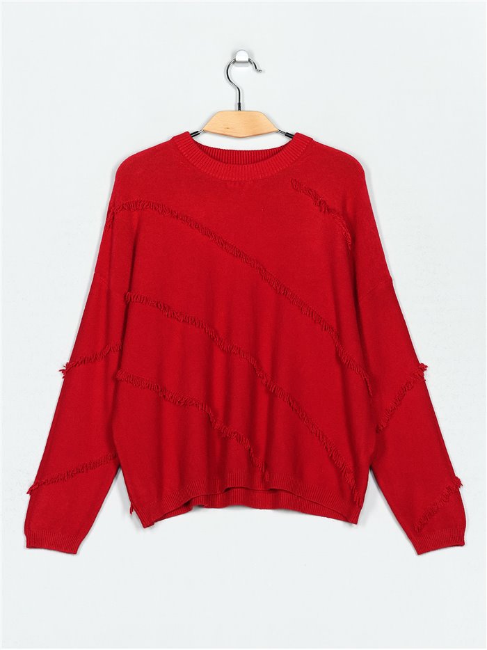 Frayed edge knitted sweater (M/L-L/XL)