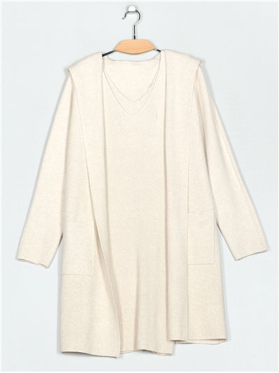 Cardigan + Ribbed knit dress (M/L-L/XL)