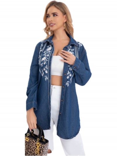 Embroidered floral denim shirt azul (S-M-L)