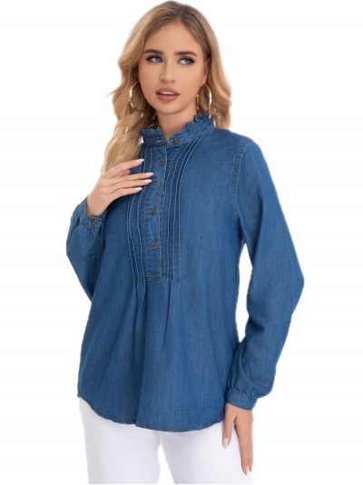 Blusa denim pliegues azul (S-XXL)