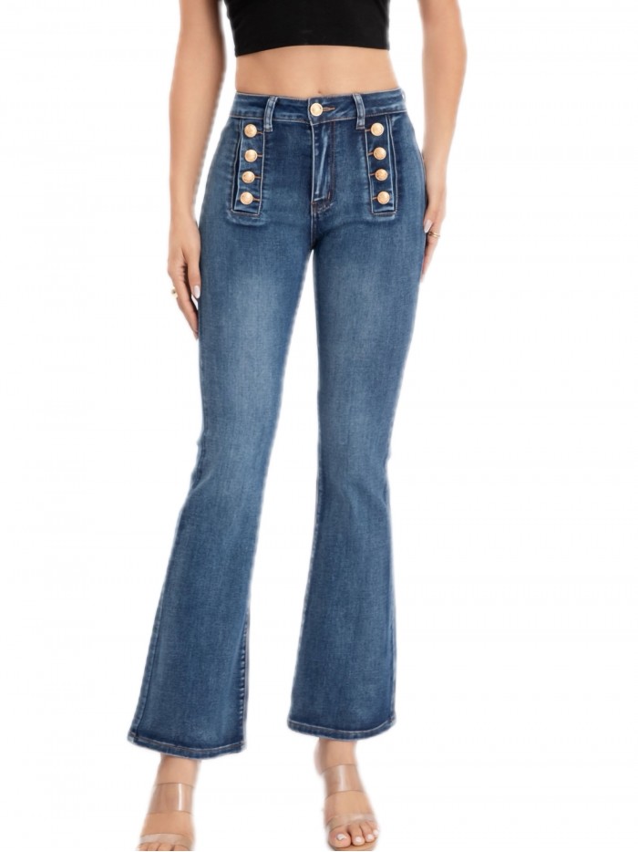 Jeans flare botones azul (S-XXL)