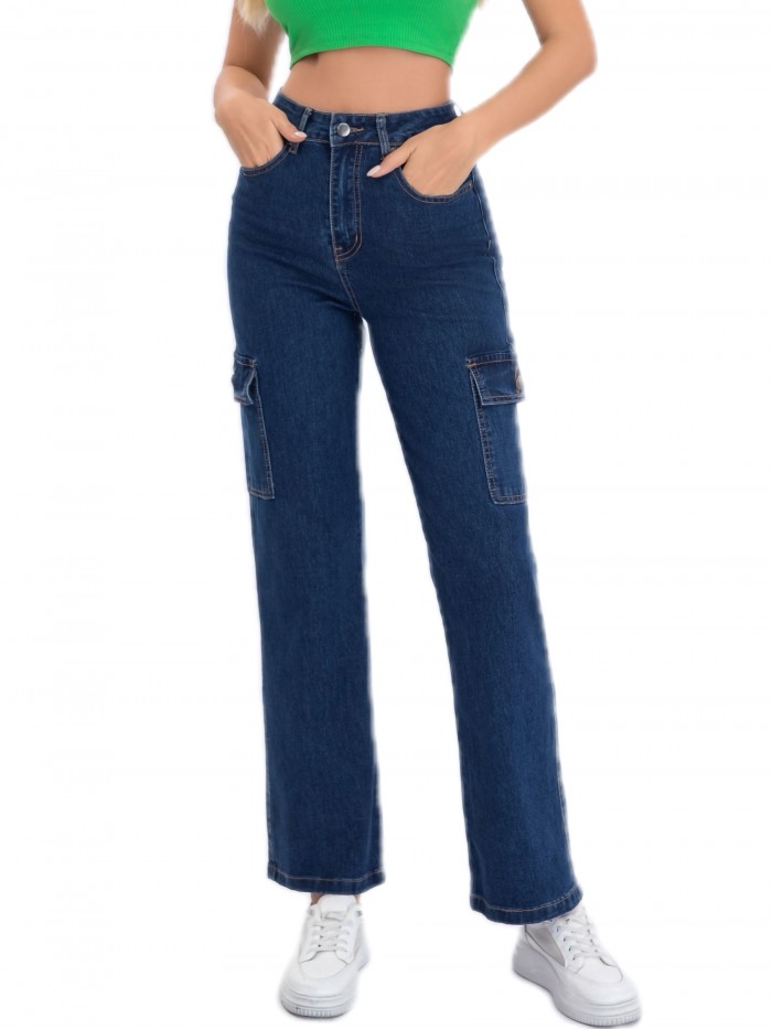 Jeans rectos cargo azul (XS-XL)