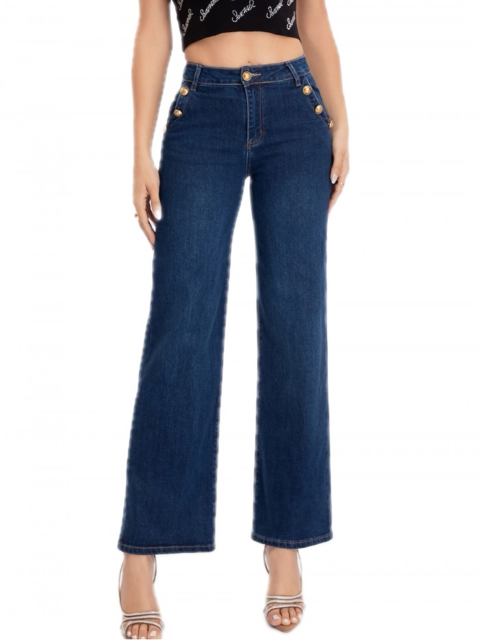 Straight jeans with buttons azul (S-XXL)