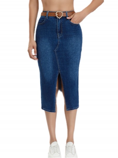 Falda denim midi cinturón azul (S-XXL)