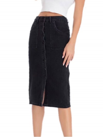 Denim skirt with buttons negro (S-XXL)