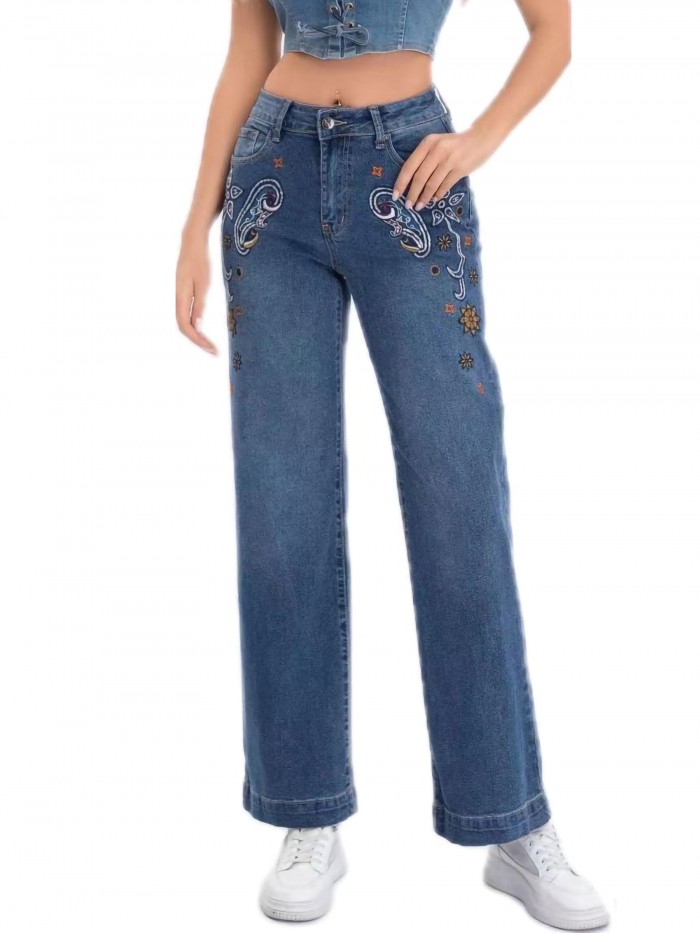 Jeans rectos bordado azul (S-XXL)