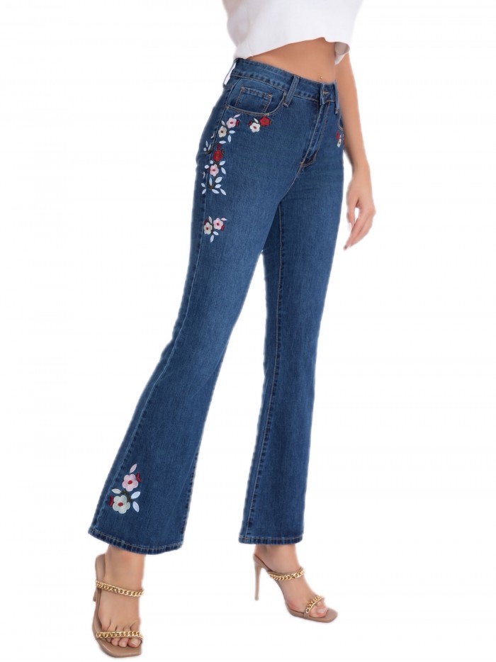 Jeans flare bordado flores azul (S-XXL)