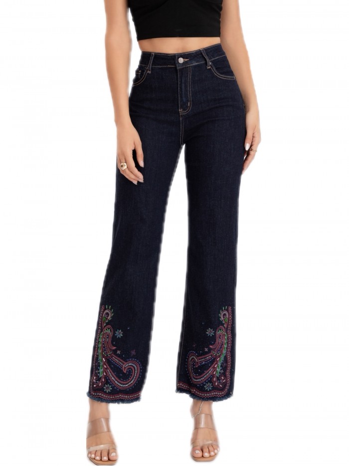 Embroidered straight jeans azul (36-46)