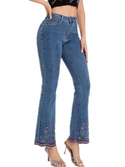 Jeans flare bordado abalorios azul (S-XXL)