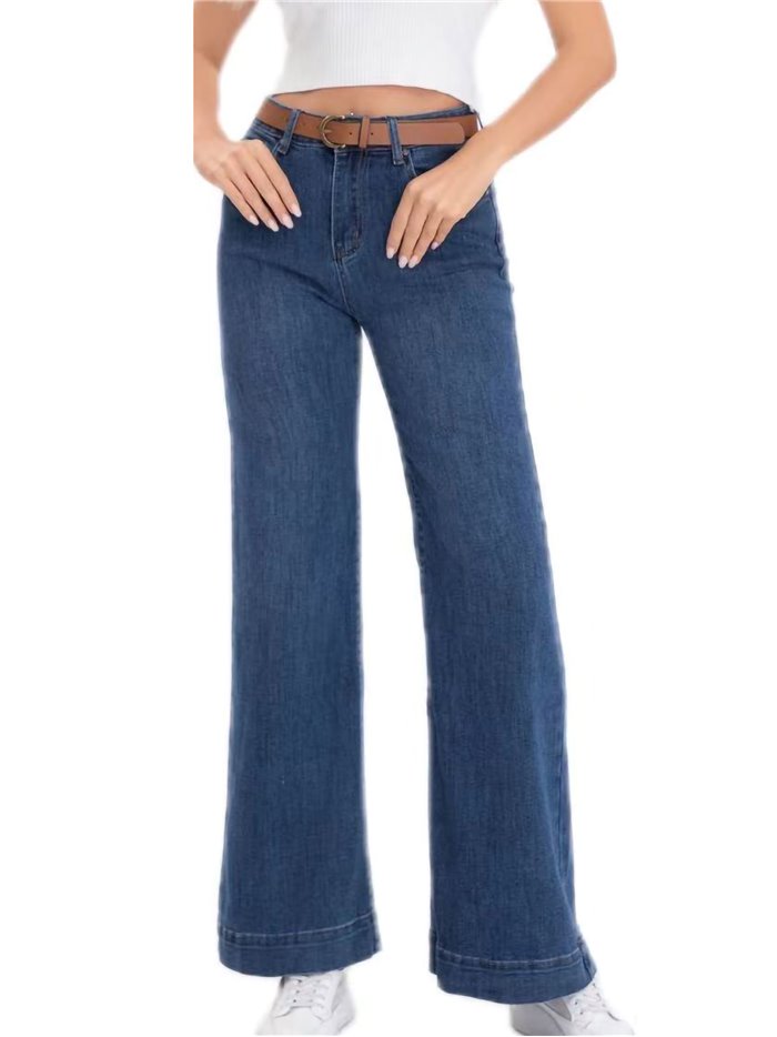 Jeans rectos cinturón azul (S-XXL)