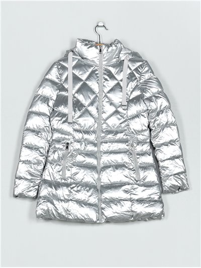 Patent finish anorak with hood silvery (S-M-L-XL)